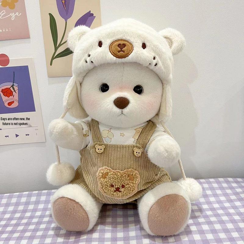 Medium Bear Outfit - Blue Pink Striped Carrot Overalls Set