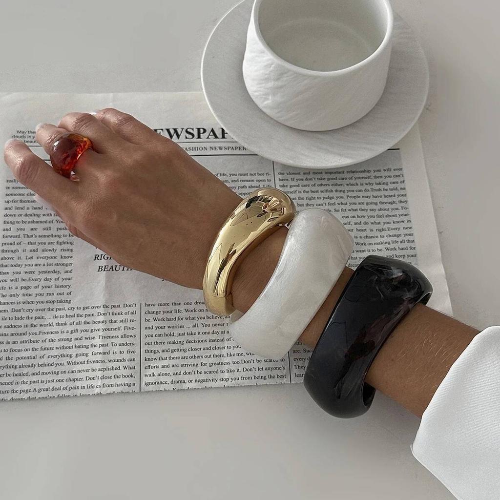 Ingemark Vintage Irregular Resin Acrylic Wide Bracelet Women New Fashion Geometric Stackable Chunky Bangle Bracelet Jewelry New