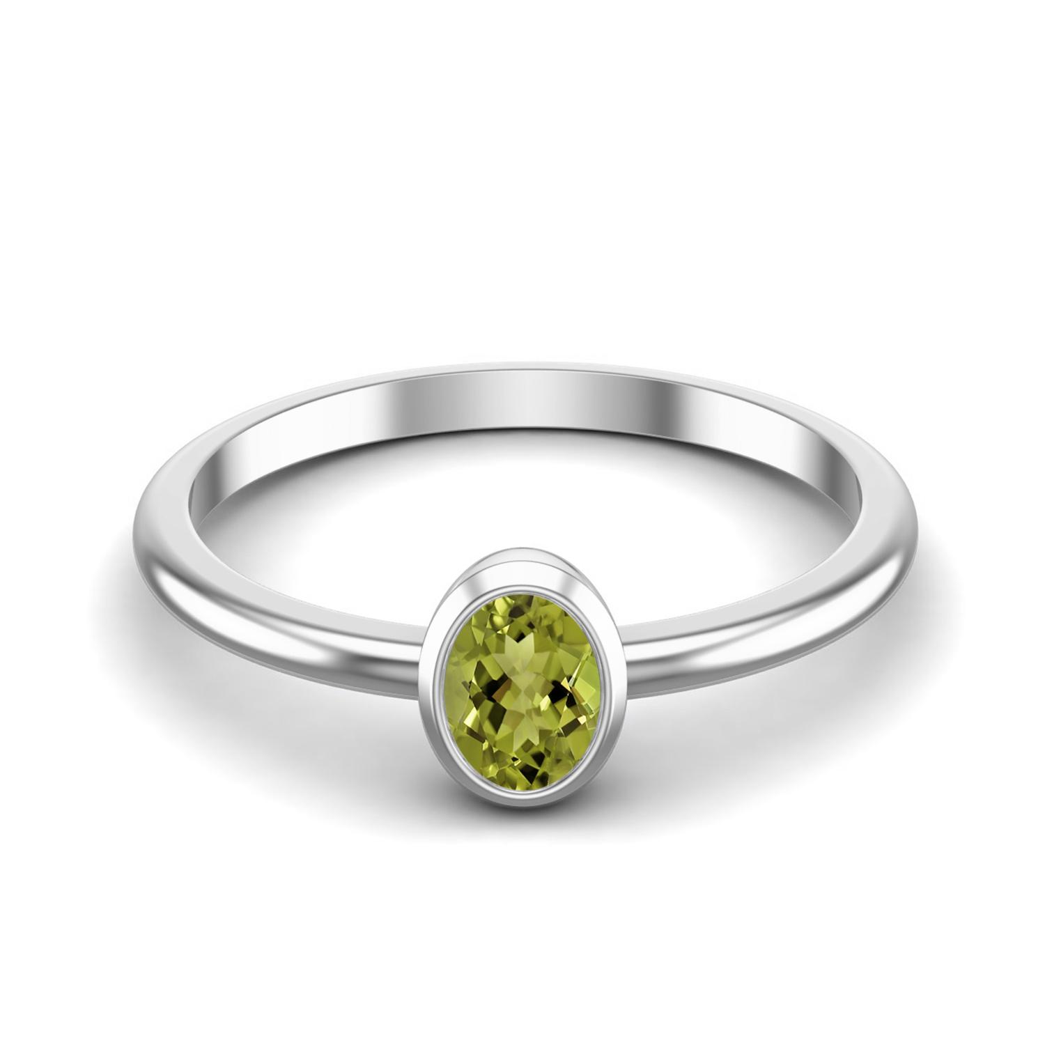 0.25 Ctw Oval Peridot 925 Sterling Silver Solitaire Women Wedding Ring 12
