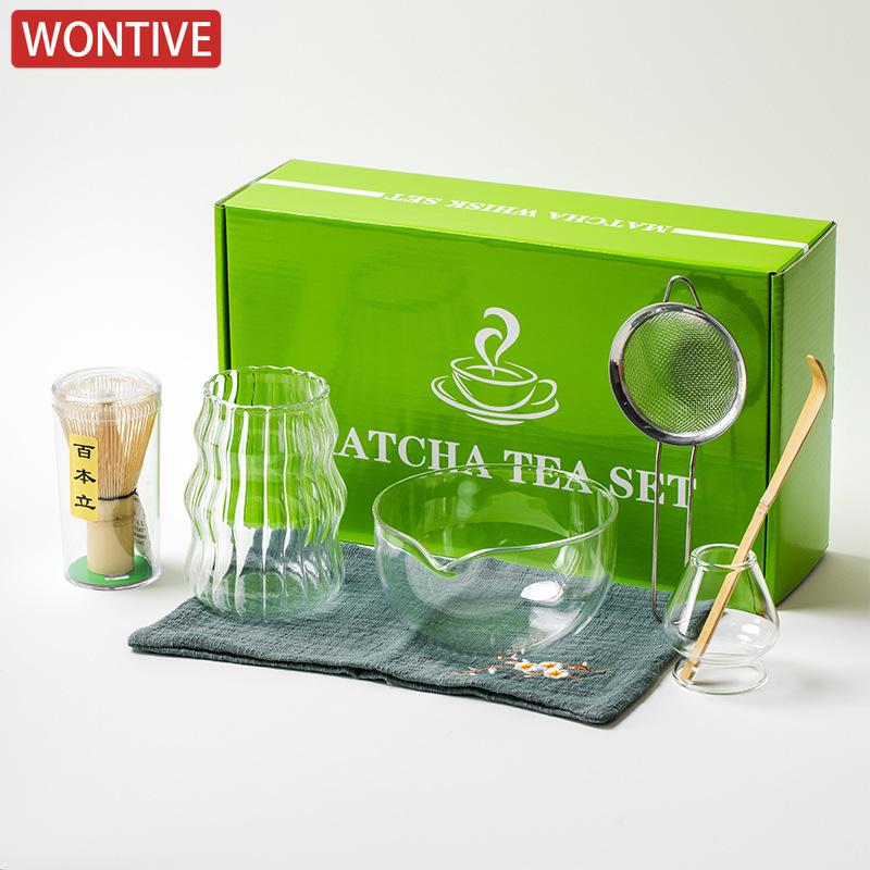 1/7/8Pcs Matcha Whisk Clear Glass Japanese Matcha Tea Set Bamboo Tea Whisk Matcha Brush Kiln Accessories Song Dynasty Tea Tools