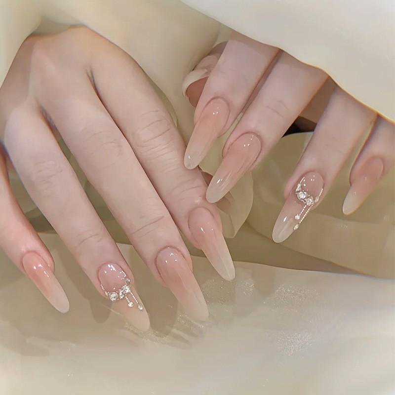 Ins Style Press On Nails Butterfly Pearl Handmade Fake Removable Women