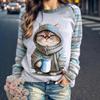 2025 Autumn/Winter Women's Hoodie Fashion Trend Sports Shirt Cartoon Cat 3D Printed Loose Casual Long Sleeve T-shirt Quick Deliv
