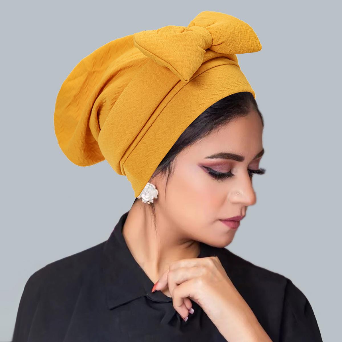 

Women s Hijab Solid Color Muslim Turban Bonnet Flower Decor Ramadan Head Wrap Scarf Indian Hat жёлтый
