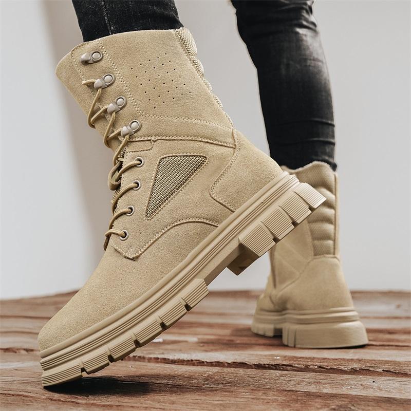 Fashion Men Work Shoes Men Outdoor Snow Boots Stylish Winter Men Ankle Boots Autumn High Quality Sneaker Leather Plush Snow Desert Boots