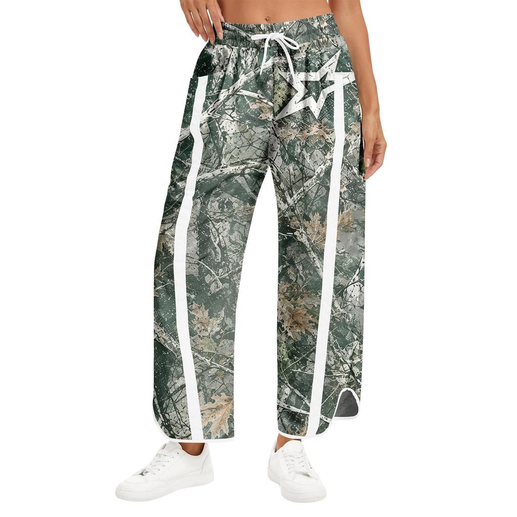 Women's Wide Leg Track Pants with High Waist Side Stripes Lightweight Parachute Pants with Pockets