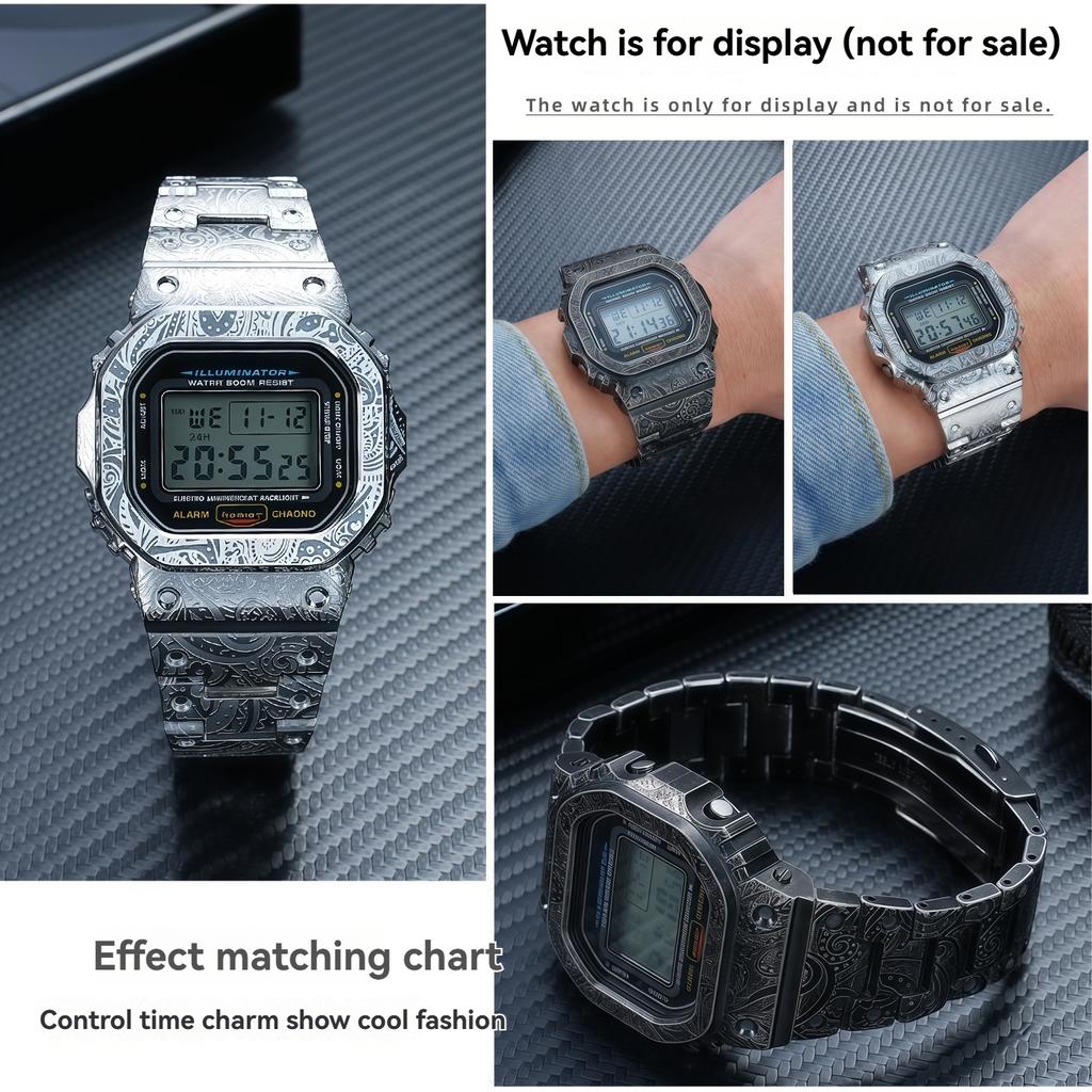 Retro Stainless Steel Mod Kit for Casio DW-5600E/GW-M5610/GWB-5600 | Vintage Paisley Bezel & Band | Men's Watch Upgrade Set