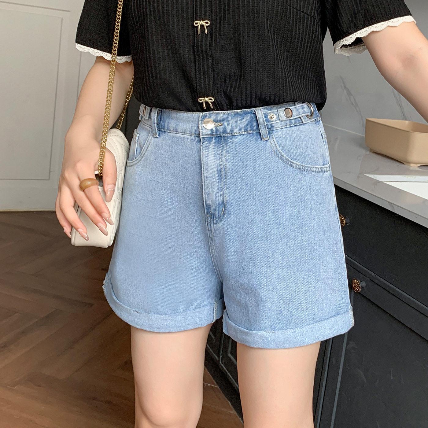 

Women s Plus Size High Waist Denim Shorts, Slimming A-line Capri, Non-fading, New Summer 2026. 6XL (190-210 jin) синий