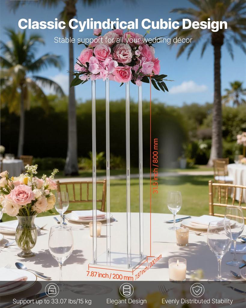 Wedding Flower Stand, 10PCS 80cm Column Flower Stand, Floral Stands with Acrylic Laminate, Cylindrical Cubic Floral Display Rack for Wedding, Party,