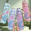 1PC Purple Daisy Botanical Art Print 750ml Color Plastic Sports Water Bottle Leakproof Flip Straw Lid Suitable for Sports Office Home Use