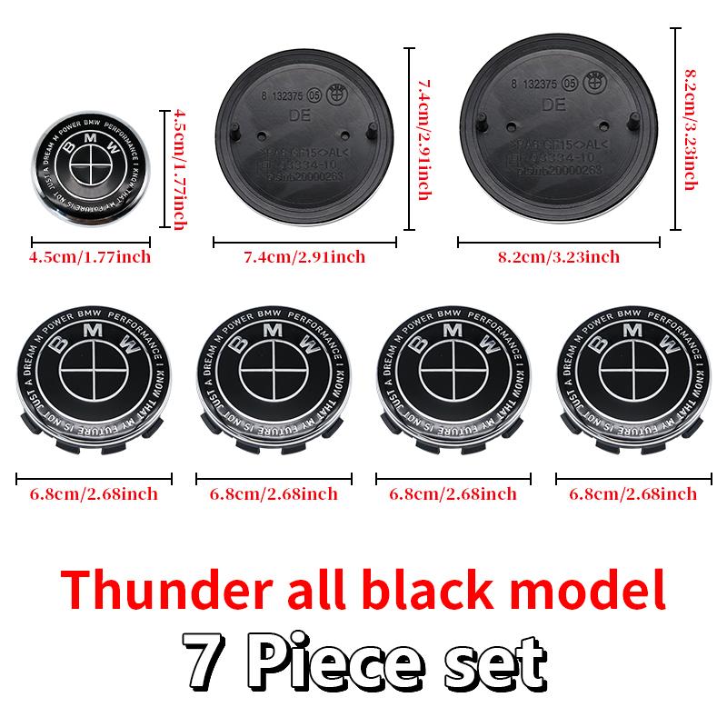 Black 82mm Front Hood Emblem 74mm Rear Badge For BMW 68mm 56mm Wheel Hub Cap 45mm Steering Wheel ABS Auto Tuning Accessories
