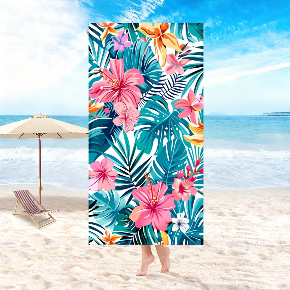 Coastal Wave Floral Letter Beach Towel Oversized Soft Microfiber Bath Towel For Beach Party Swimming Holiday Gym Towel