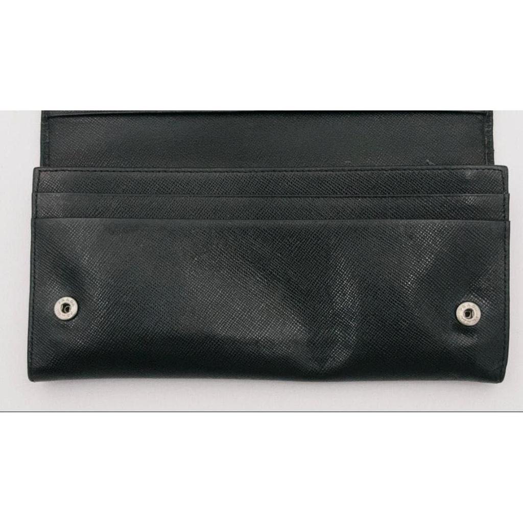 Used Prada Saffiano Leather Flap Long Wallet, Triangle Logo, Black, with Guarantee Card