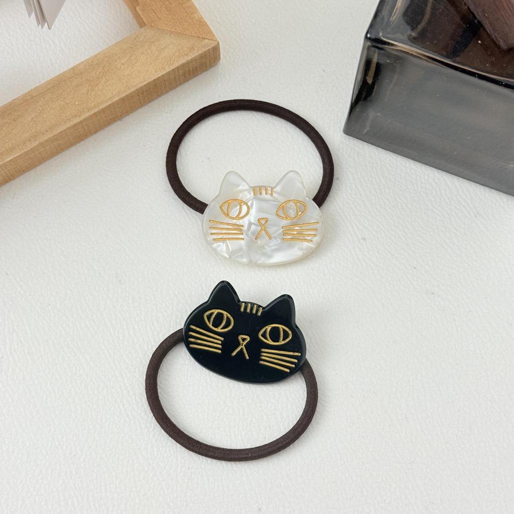 Cute Cat Acetate Hair Clip and Tie Set - 4.3cm Sweet Cartoon Hair Accessories for Children
