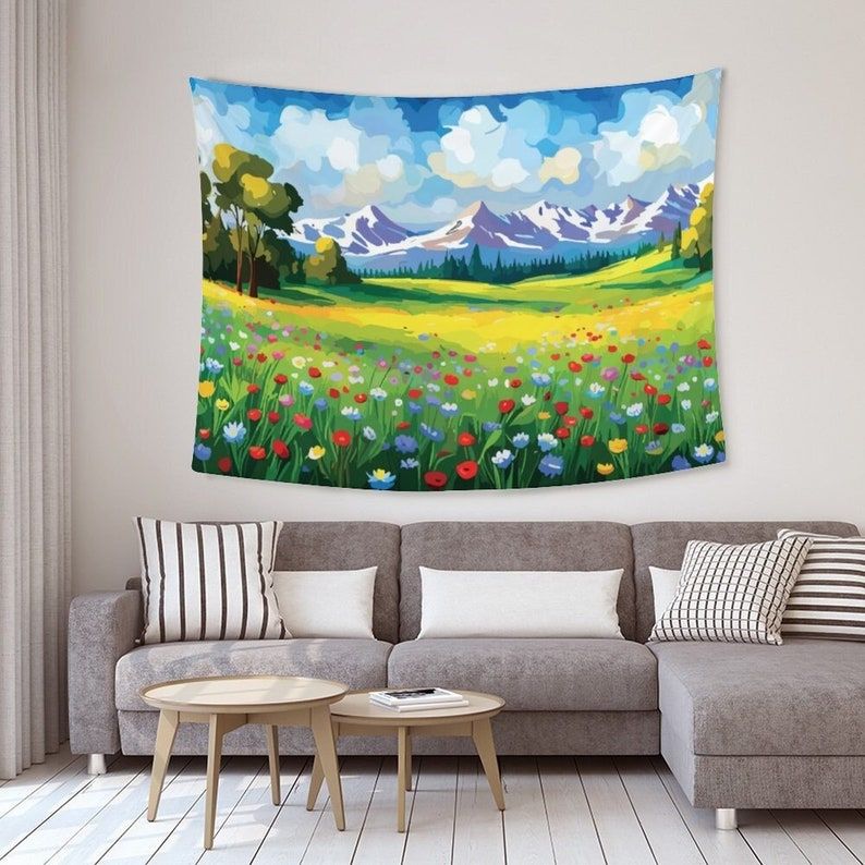 Tapestry Field of Flowers oil painting 75x100 чёрный