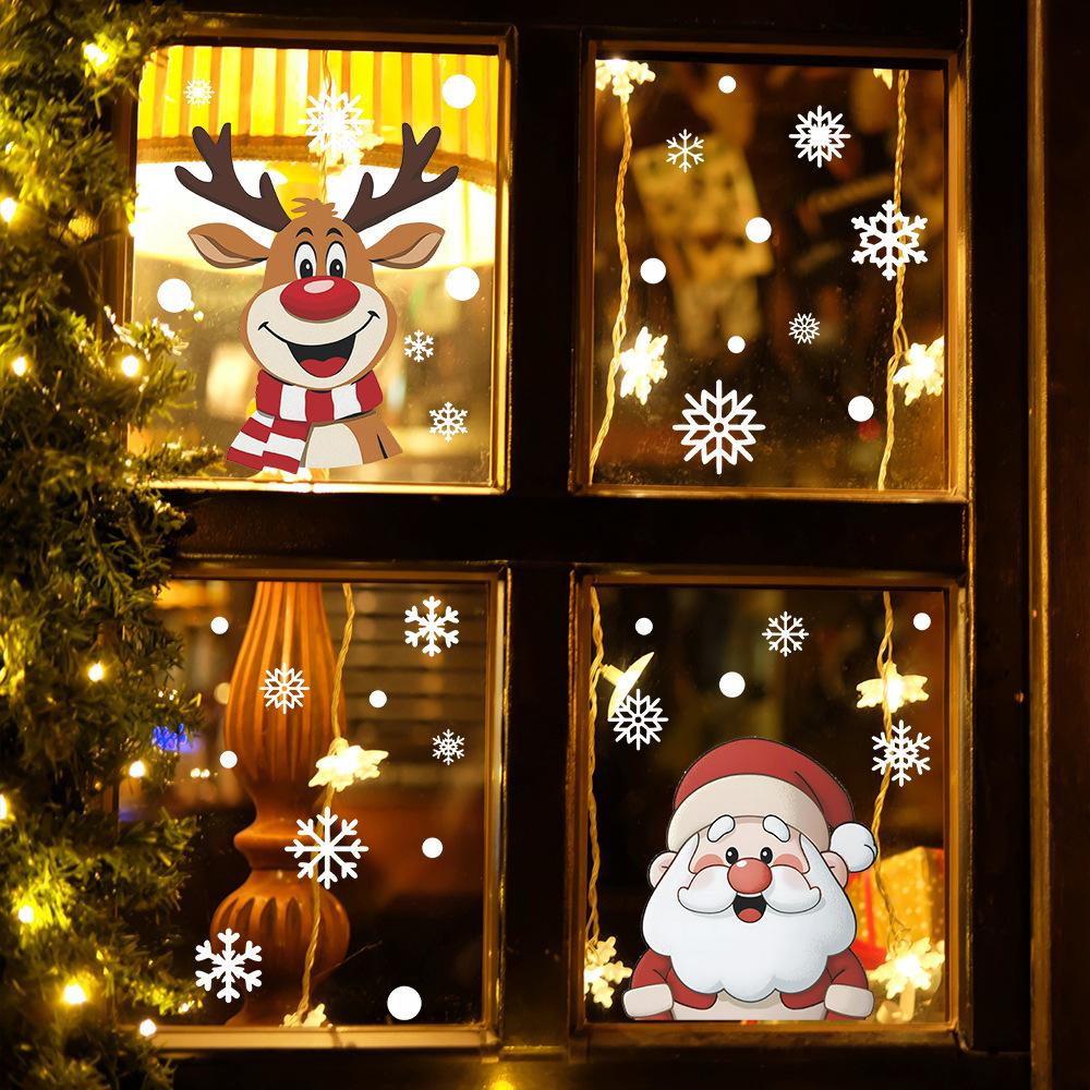 Christmas Atmosphere Santa Claus and Reindeer Snowflake Festive Glass Door and Window Decorative Stickers