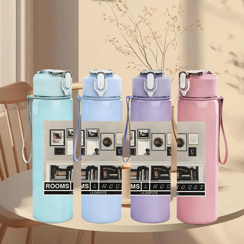 1PC Vintage Room Furniture Rectangular Print 750ml Colorful Plastic Sports Water Bottle Leakproof Pop Up Lid with Straw for Outdoor Work Home Use