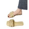 Large size pearl flat bottom sandals women's summer new square head casual wear one-word slippers