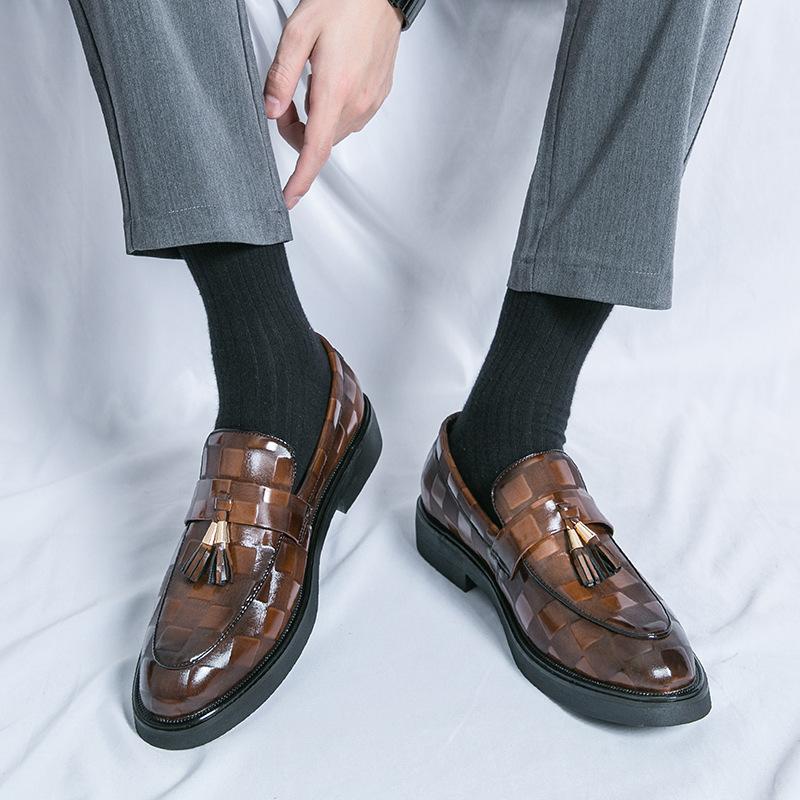 Mens Business Casual Tassel Slip On Leather Loafer Shoes