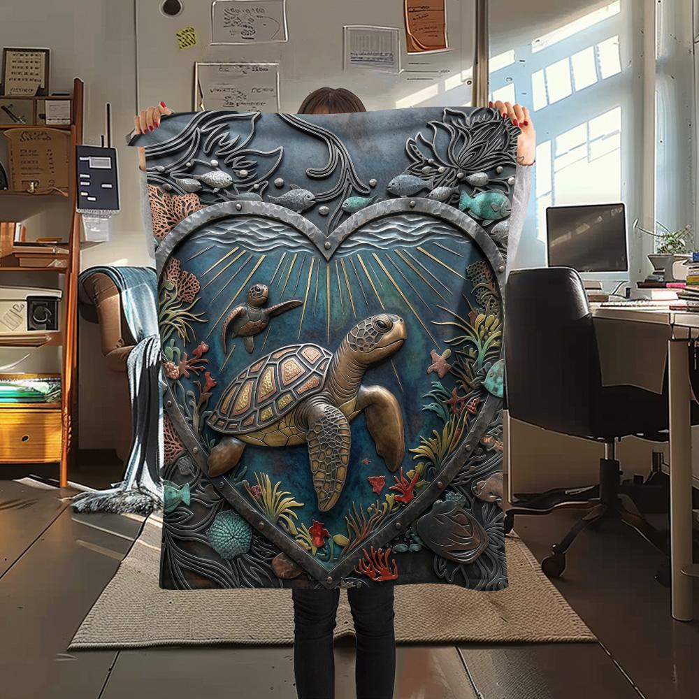 1PC Turtle style  Print FlAannel Blanket, High quality Comfortable for All Seasons, Home Decor, Warmth and Comfort