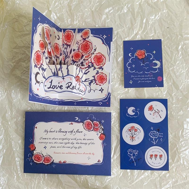 Three-dimensional 3D Surprise Blessing Greeting Card Watercolor Flowers Retro Floral Holiday Message Beautiful Blessing Card Chinese Valentine's Day