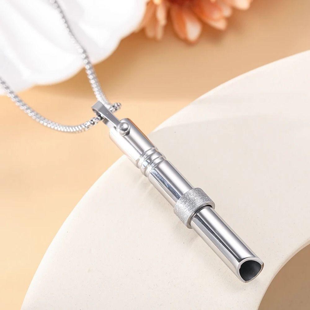 Stainless Steel Mindfulness Pendant Meditation Tool Meditation Necklace Breathing Whistle  Couple