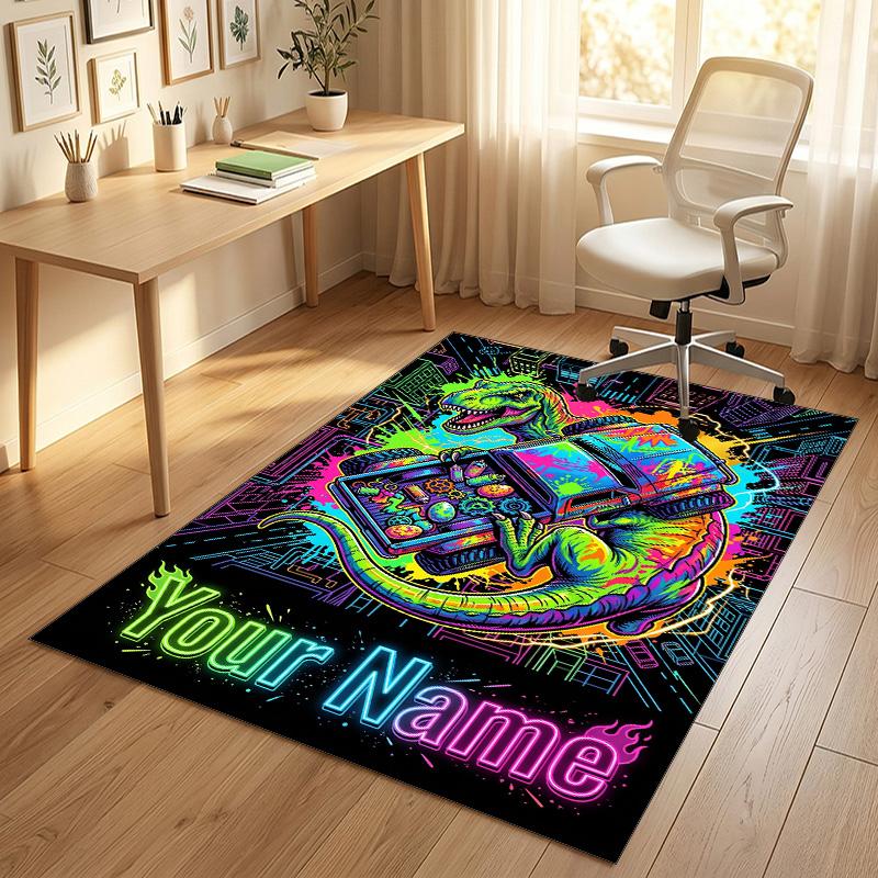 Dinosaur Theme Crystal Velvet Rug Personalized Custom Name Text Soft Floor Mat Home Decor