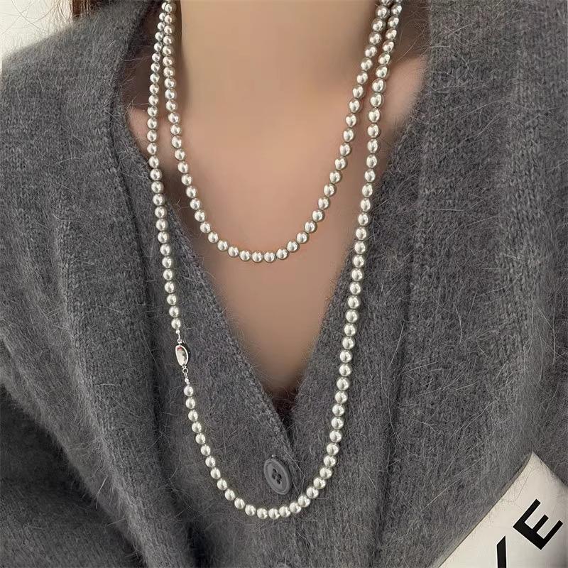 Elegant Multi-Way Glass Pearl Necklace with Clasp - Influencer Style