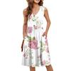Women's Casual Fashion Sexy V-neck Button Decoration Sleeveless Beach Printed Boutonniere Dress