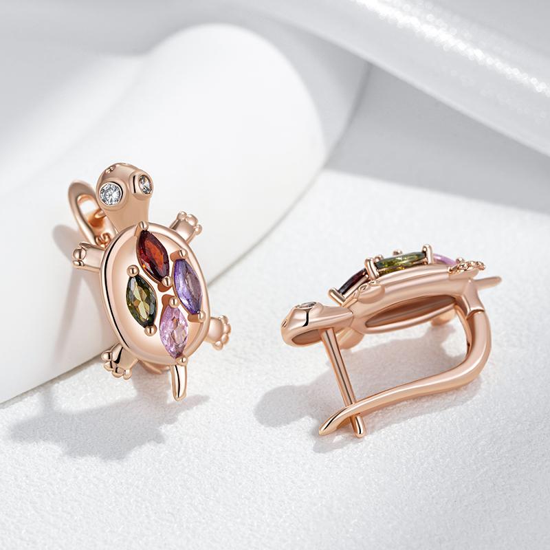 Colorful Natural Zircon Sea Turtle Earrings For Women Fashion Rose Gold Color Daily Accessorie Animal Jewelry