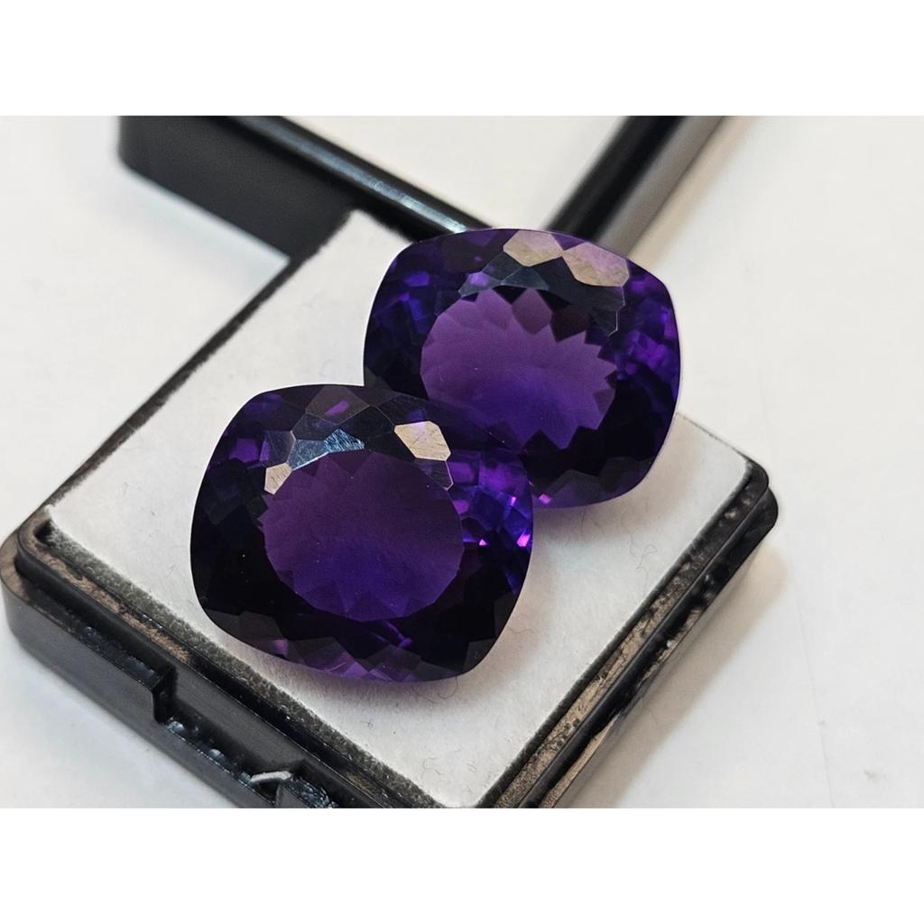 Purple Amethyst For Earrings Natural 25-26 Ct Cushion Cut Pair Gemstone