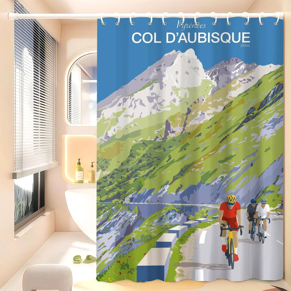 Sports Mountain Bicycle City Bike Race Cycling Tour Of Flanders Art Polyester Shower Curtain Waterproof Rust Resistant Grommet
