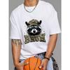 Cotton T Shirt White Raccoon Wearing Camouflage Hat and Sunglasses Bruh Text Print Casual Wear for Men and Women Outdoor Activities Streetwear Fashion