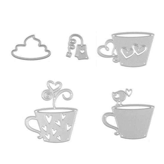 Lot de 5 pochoirs de découpe en métal pour sachets de thé et tasses à café, pour scrapbooking, DIY
