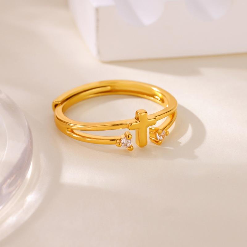 Hot-selling Gold Ring Women's Cross Diamond Ring Adjustable and Simple