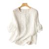 Southeast Asia Thin Noble Embroidery Women's Retro Cotton Linen Short Sleeve T-shirt