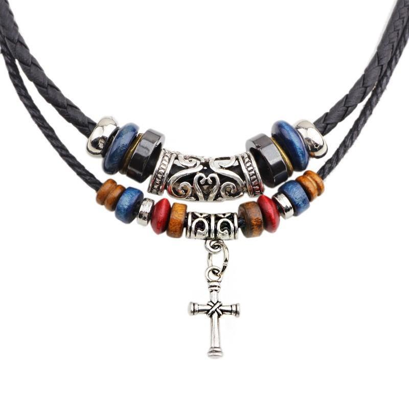 

Double-layer Wrapped Leather Neck Chain Clavicle Chain One Size