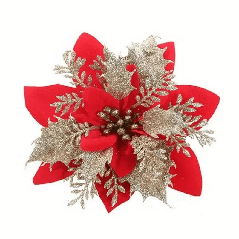 Artificial Flowers with Glittering Double Layer Layered Tree Decorations with Lush Green Foliage New Year Tree Toppers Reusable Holiday Decorat