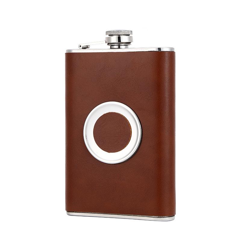 

Thickened 304 stainless steel veneer hip flask, 8oz portable hip flask with folding cup, 8-ounce small hip flask and wine set 8oz коричневий