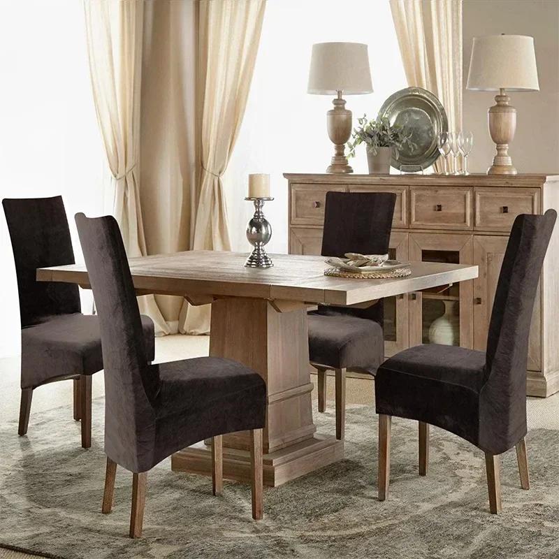 1 Pieces Long Back Chair Cover Velvet Spandex Dining Chair Slipcover Large Elastic Stretch Case for Kitchen Banquet Stool Cover