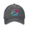 Rainbow Dragon Print Washed Denim Baseball Cap Adjustable Casual Dad Hat Unisex