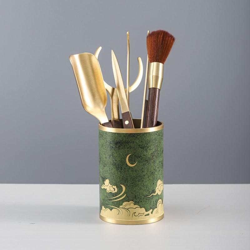 Premium Brass Tea Ceremony Set 6-Piece Grooming Tools Kung Fu Service With Lacquered Finish