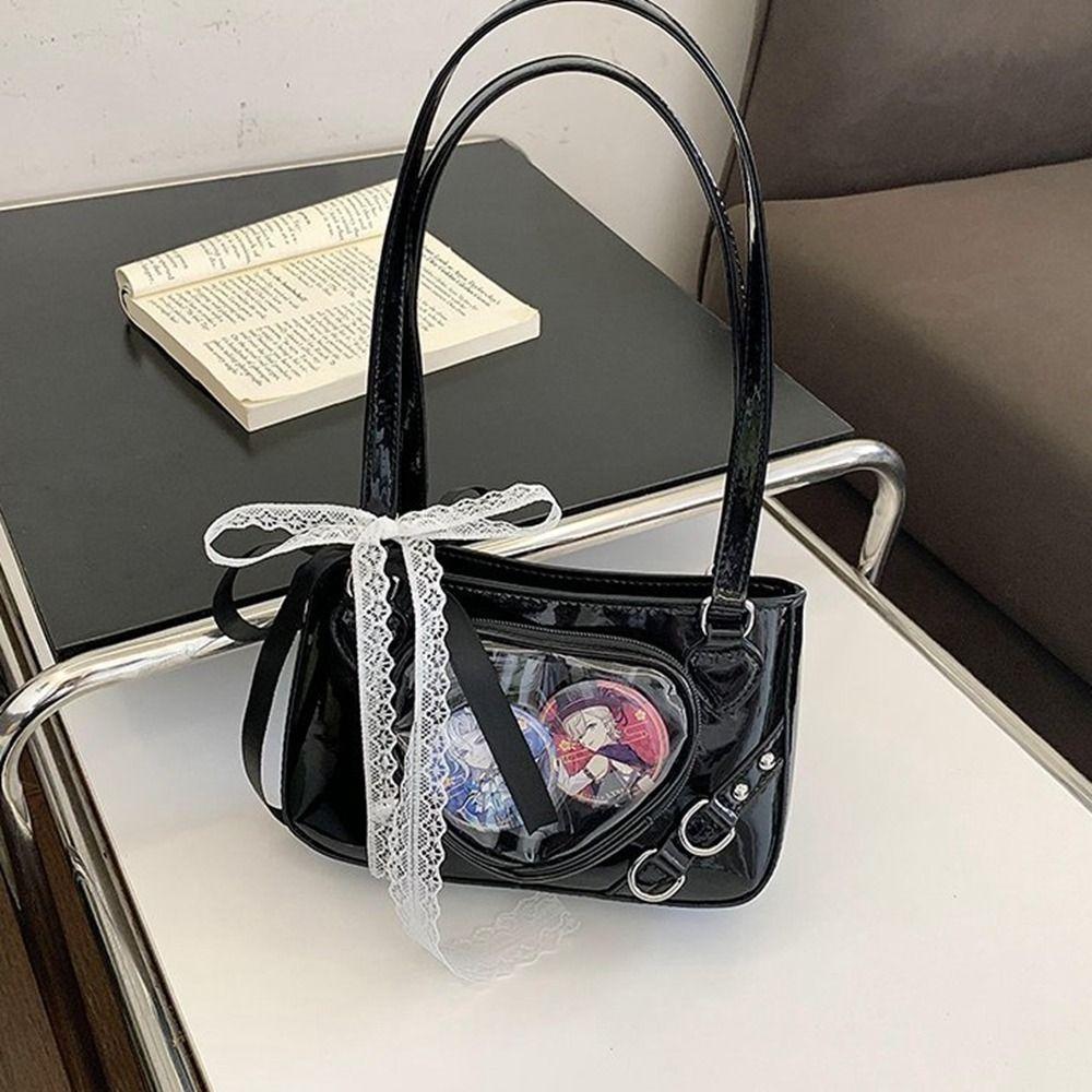JK Transparent Love Itabag Zipper Bag Lace Crossbody Bag Pouch Bag Kawaii Shoulder Bag Women