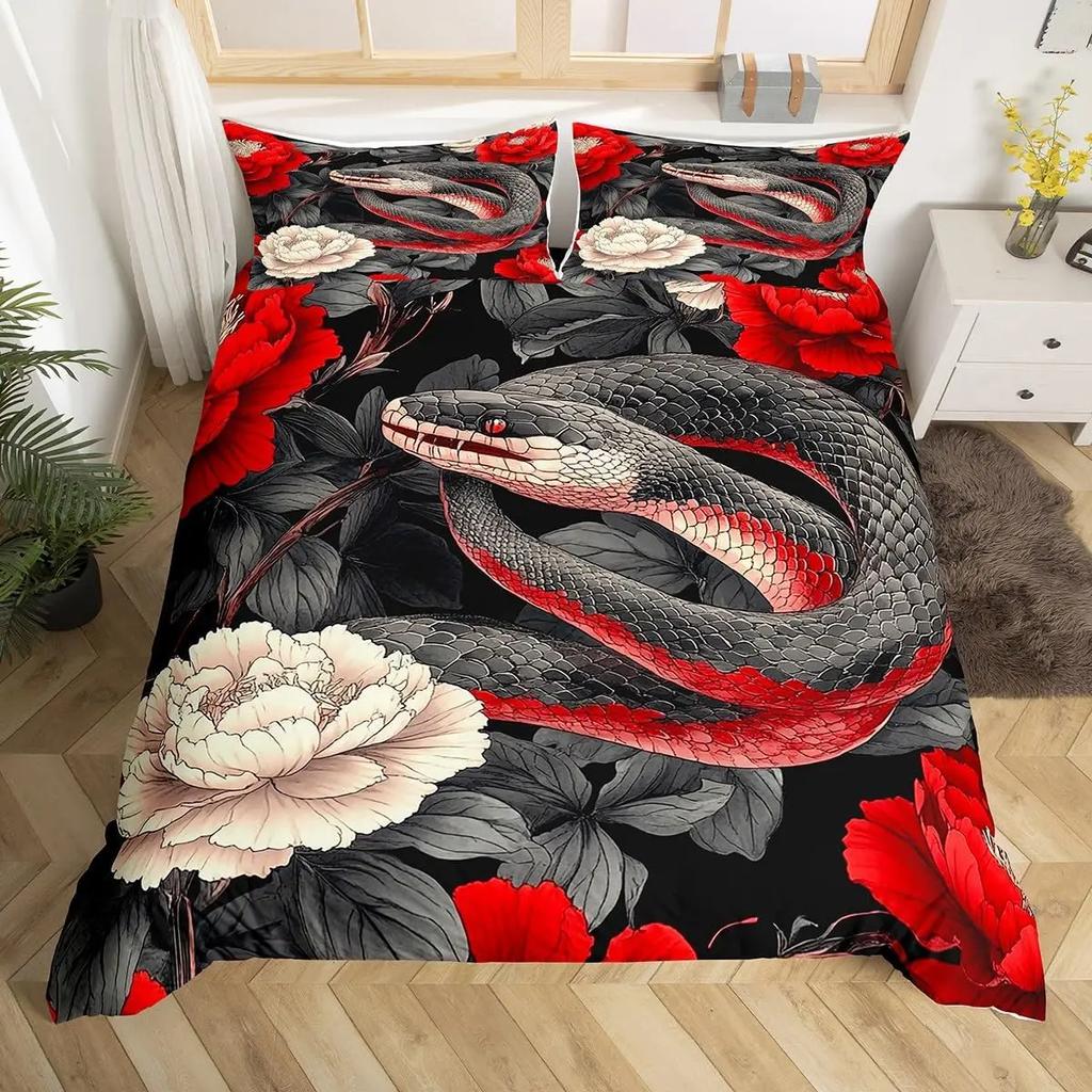 Snake Duvet Cover Python Bedding Set Gift for Teen Adult, Rainforest Animal Snake Comforter Cover Wildlife Reptiles Quilt Cover