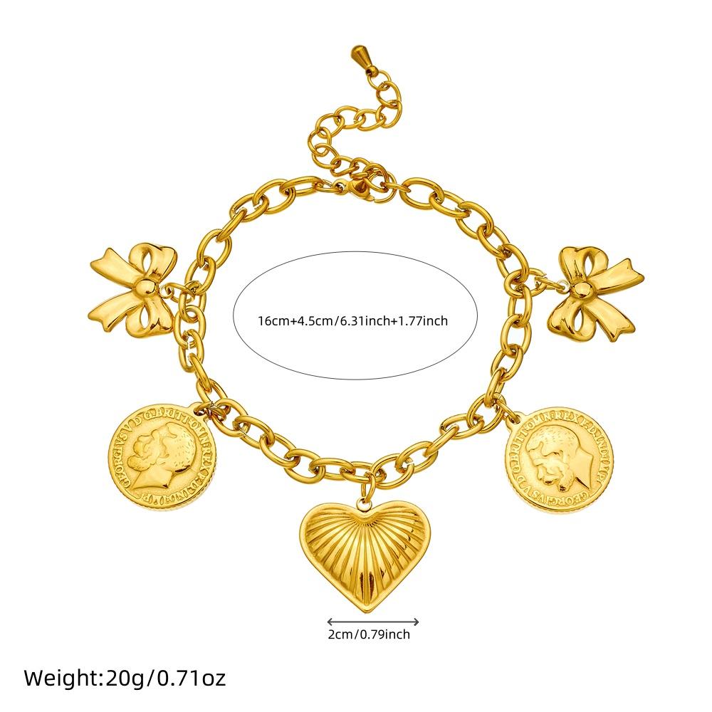 DIEYURO 316L Stainless Steel Golden Bowknot Circular Portrait Heart Bracelet For Women Classic Wrist Chain Jewelry Party Gift
