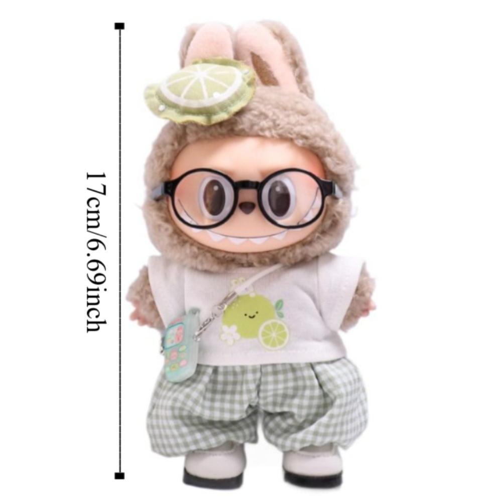 Orange Sitting Labubu Time Cloth Plaid Pants 17cm Plush Dolls Clothes  Kids Girls Toys