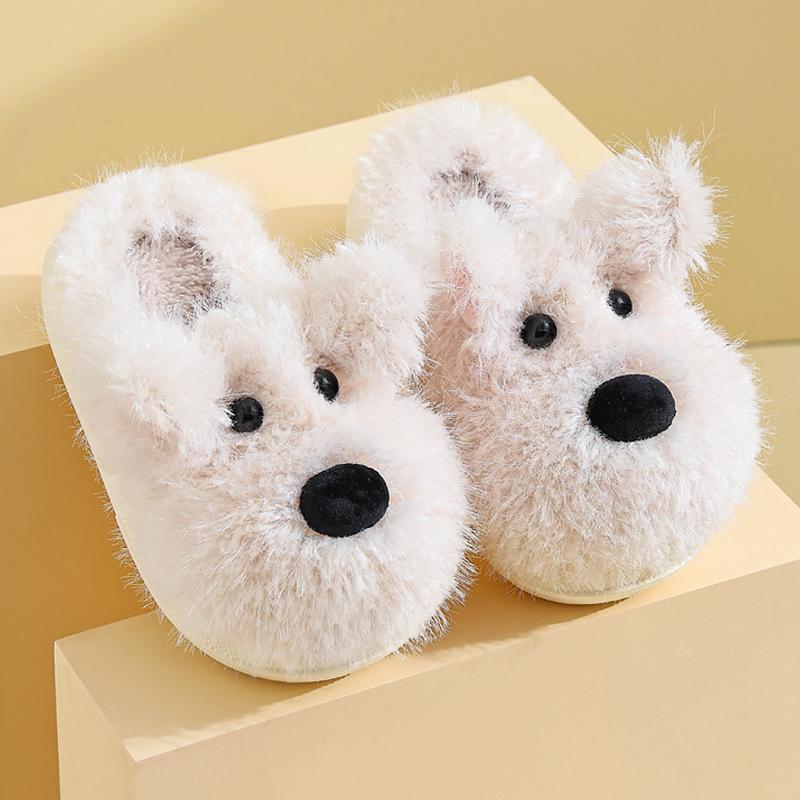 Westie Puppy Cotton Slippers - Girls' Warm Autumn/Winter Indoor Fur Slippers