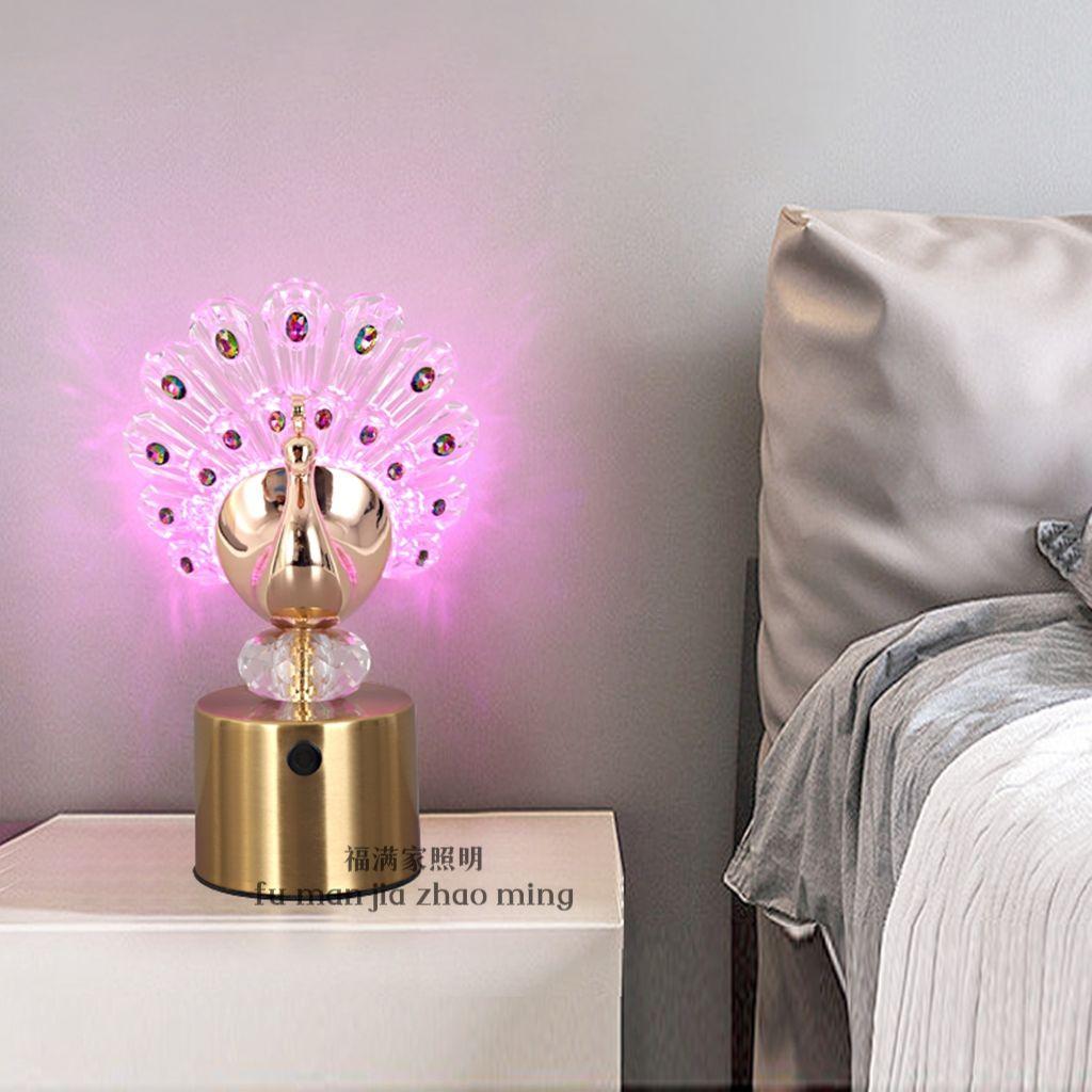 High end Peacock Table Lamp Bedroom bedside table light Romantic induction desk lamp for living room decoration