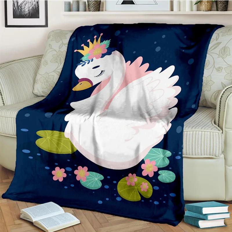 3D Cute Swan Princess Cartoon Cygnus Blanket,Soft Throw Blanket for Home Bedroom Bed Sofa Picnic Travel Office Cover Blanket Kid