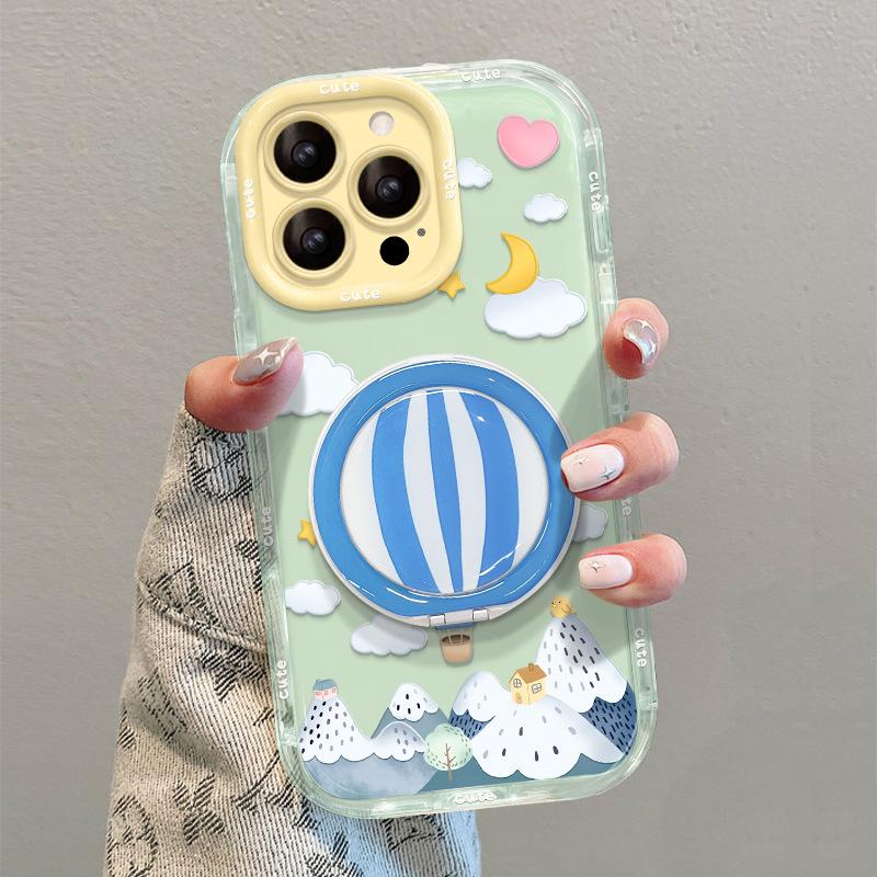 Hot Air Balloon Fulcrum Bracket Is Suitable for Apple 16e Jelly Mobile Phone Case 13promax Cute Girl 15 All-inclusive 14.