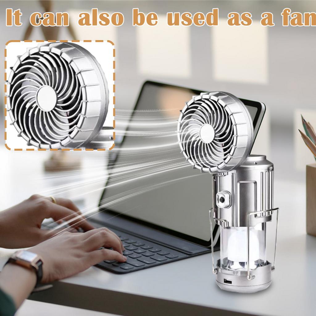 Solar Powered Camping Lantern with Rechargeable Fan Multi Function Portable Emergency Hanging and Carrying Light for Outdoor Use